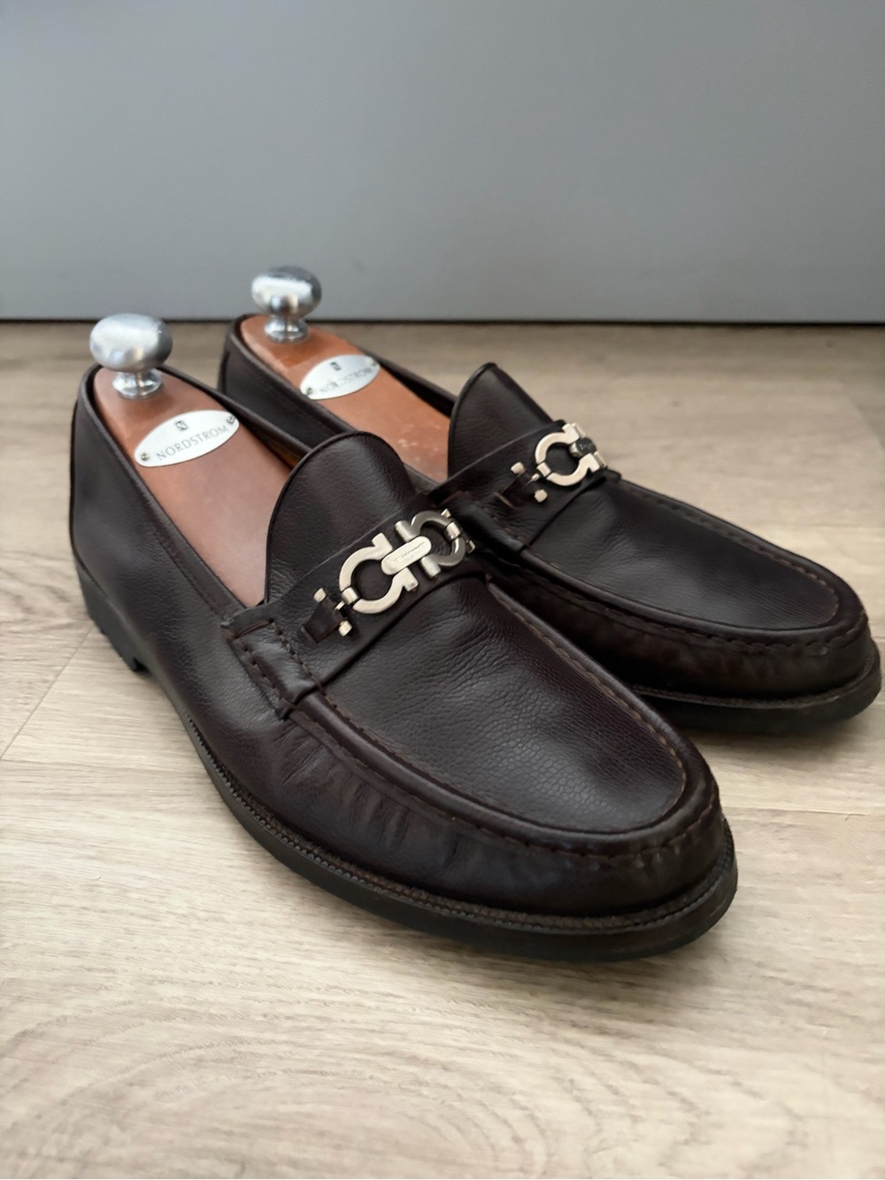 Salvatore Ferragamo Mens 11 EE Brown Leather Gancini Bit Lofers